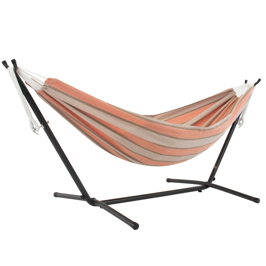 Vivere Double Cotton Hammock, Space Saving Steel Stand, Blue Lagoon, 9 Ft