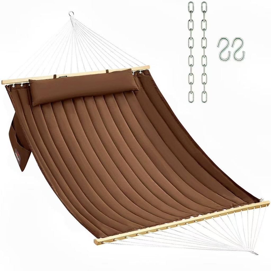 CHULIM Double Quilted Fabric Hammock with Hardwood Spreader Bars and Pillow 450 LBS Capacity 2 Person Large Hammock for Outdoor Patio Backyard Poolside - Dark Grey