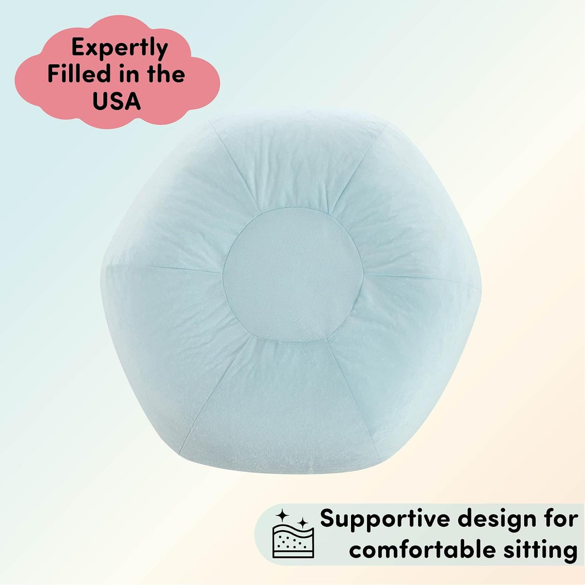 Heritage Kids Pod Round Bean Bag Chair, Soft Plush Lounge Seat for Bedroom or Playroom, Light Blue