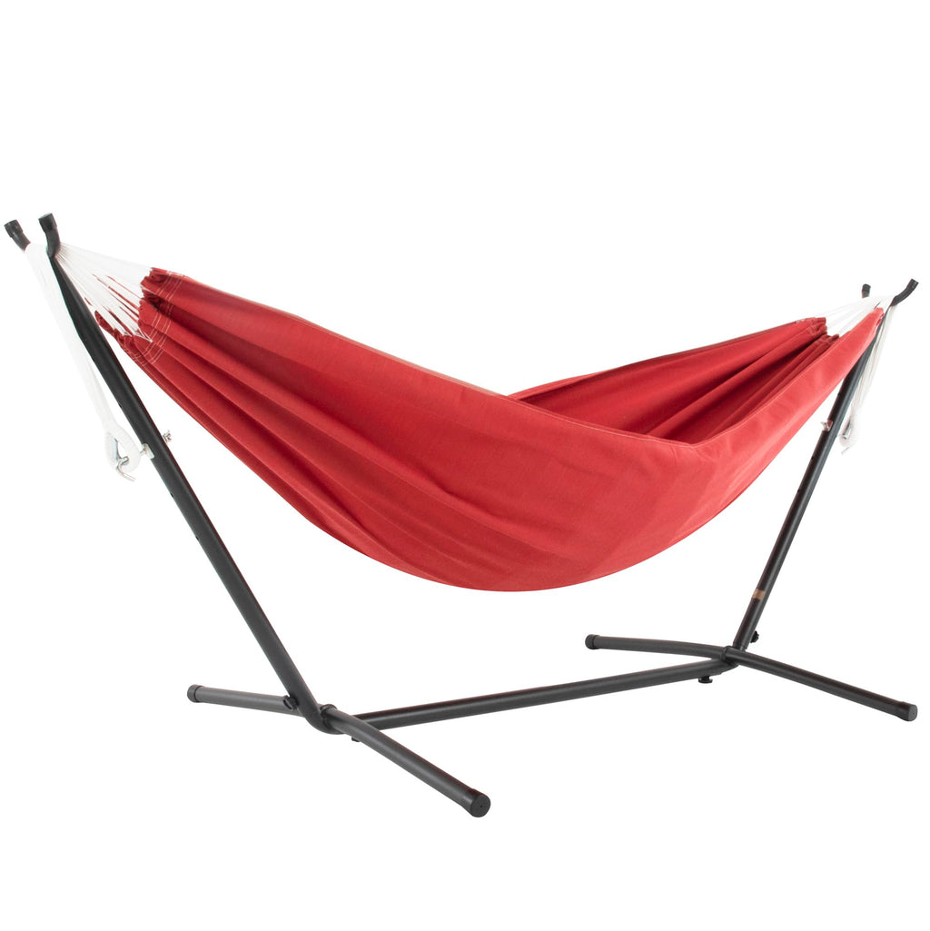 Vivere Double Cotton Hammock, Space Saving Steel Stand, Blue Lagoon, 9 Ft