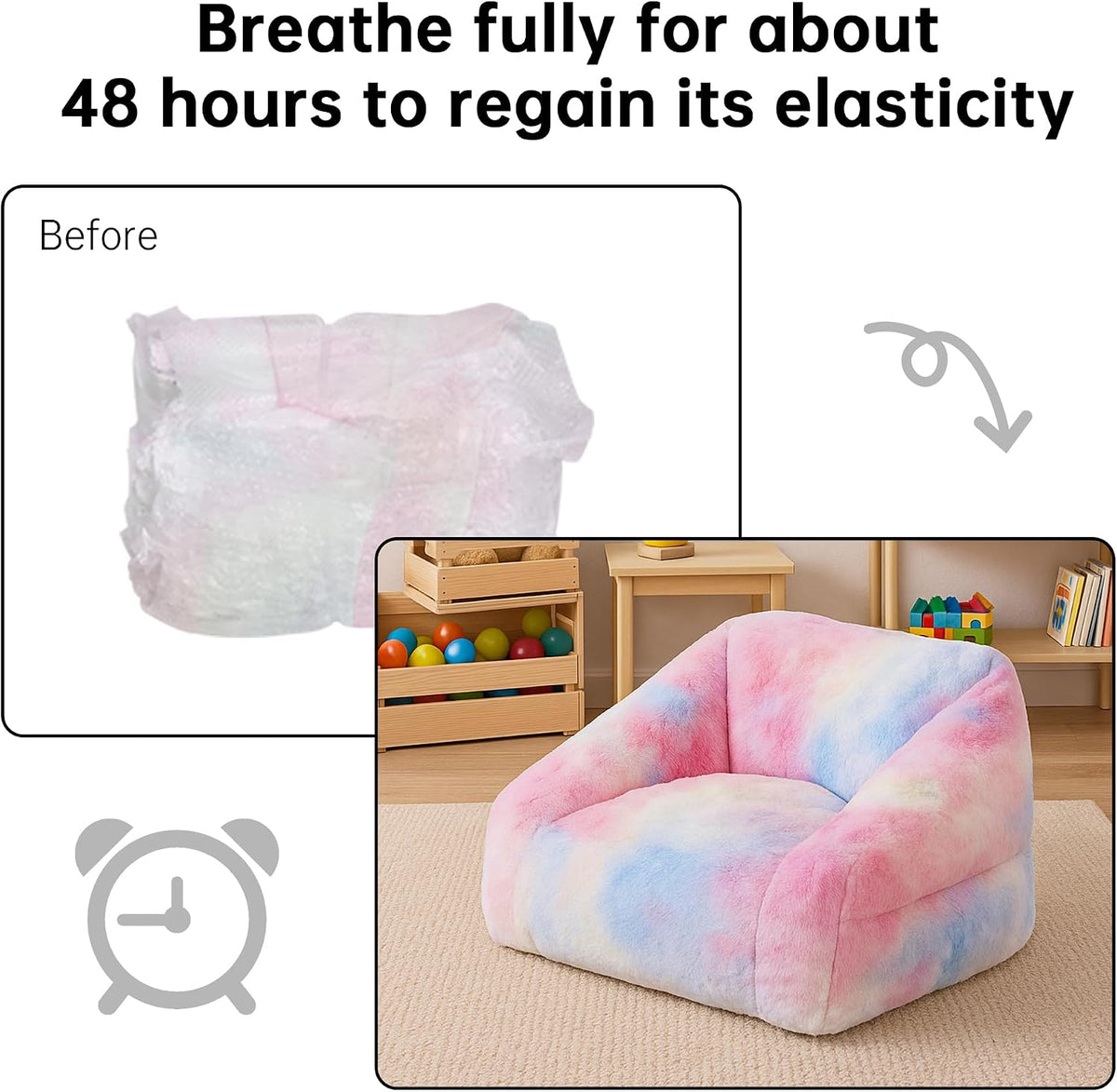 27 Inch Soft Faux Fur Bean Bag Chair with Sponge Filling - Ergonomic Lounge Chair for Teens, Comfortable Rainbow Color Bean Bag for Bedroom, Living Room, Dorm(Set of 1)
