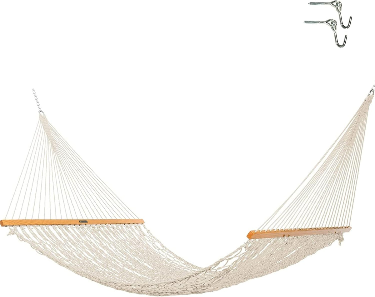 Original Pawleys Island Deluxe Oatmeal DuraCord Rope Hammock – 13 ft. x 65 in, 2-Person, 450 lb Capacity, Oak Spreader Bar, Zinc-Plated Hardware, Handcrafted in the USA