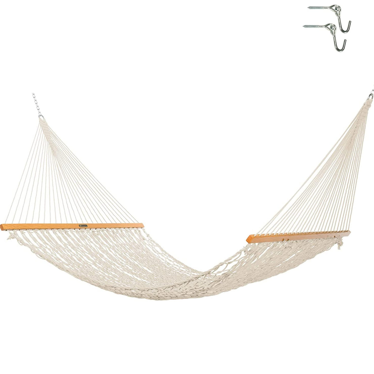 Original Pawleys Island Deluxe Oatmeal DuraCord Rope Hammock – 13 ft. x 65 in, 2-Person, 450 lb Capacity, Oak Spreader Bar, Zinc-Plated Hardware, Handcrafted in the USA