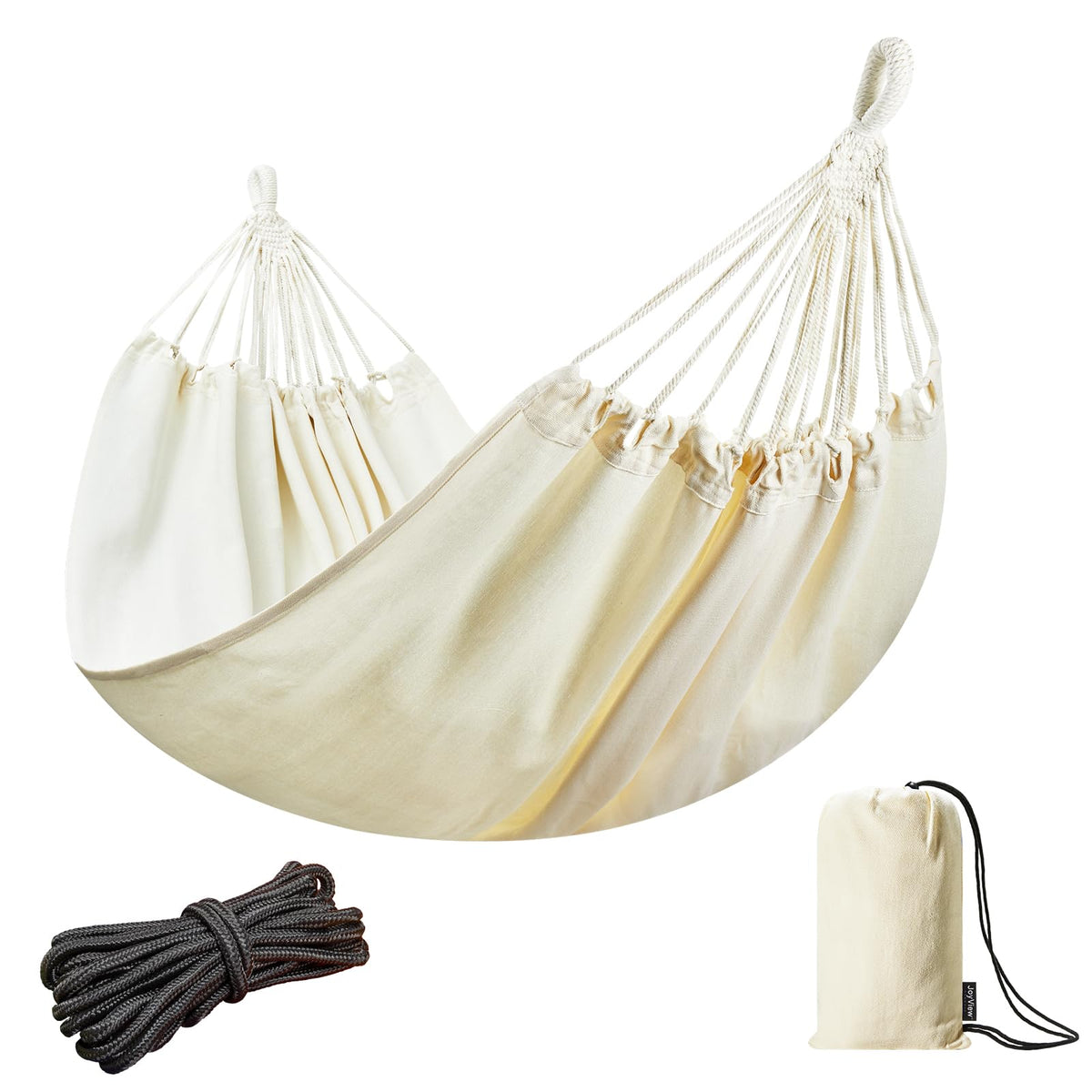 JoyView Brazilian Double Hammock with Hanging Ropes Extra Large 86.6x59” Portable Cotton Hammock for Patio Backyard Porch 450LBS Weight Capacity Perfect for Outdoor/Indoor - Color Stripes