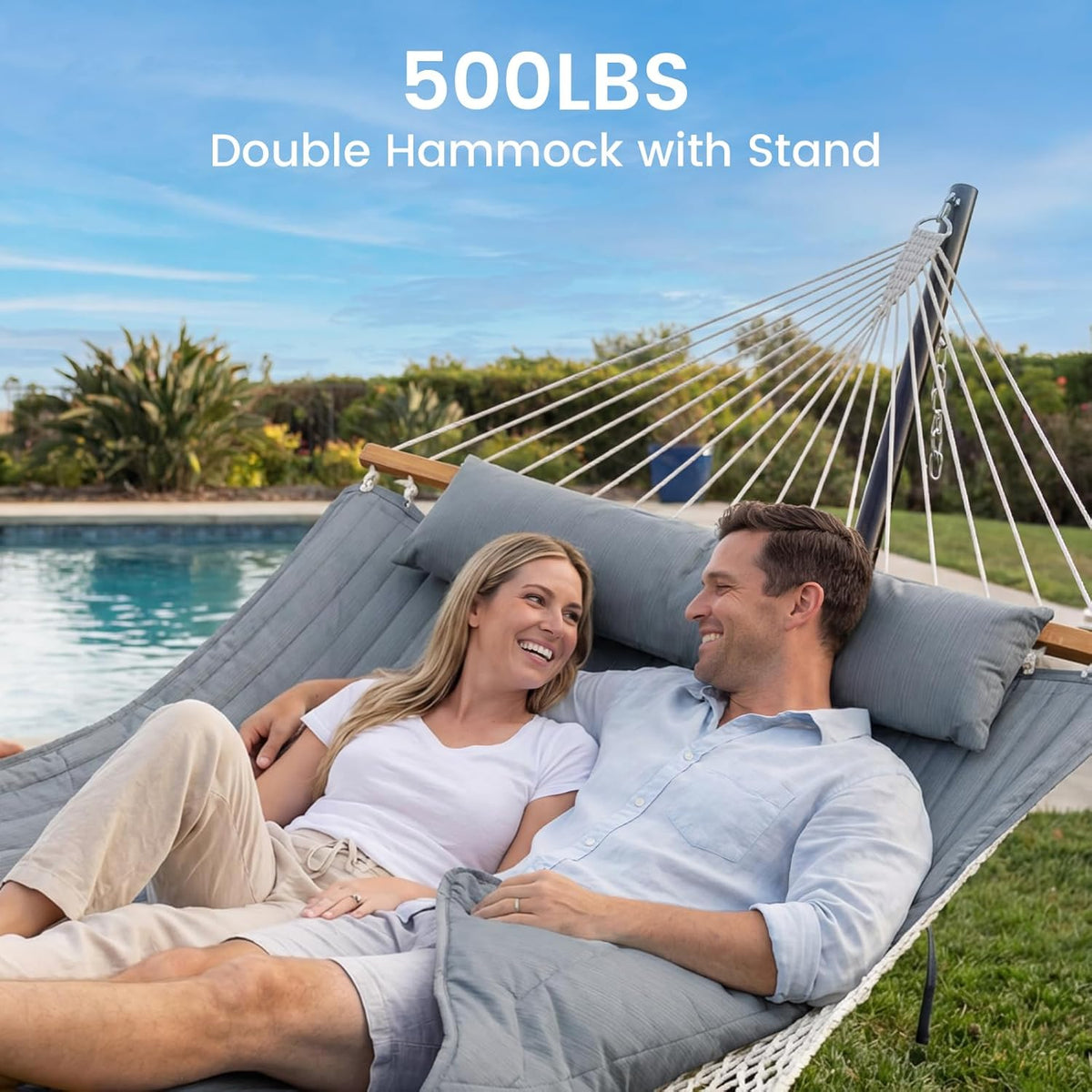 ANAGOO Hammock with Stand,Cotton Rope Hammock with Polyester, Gray