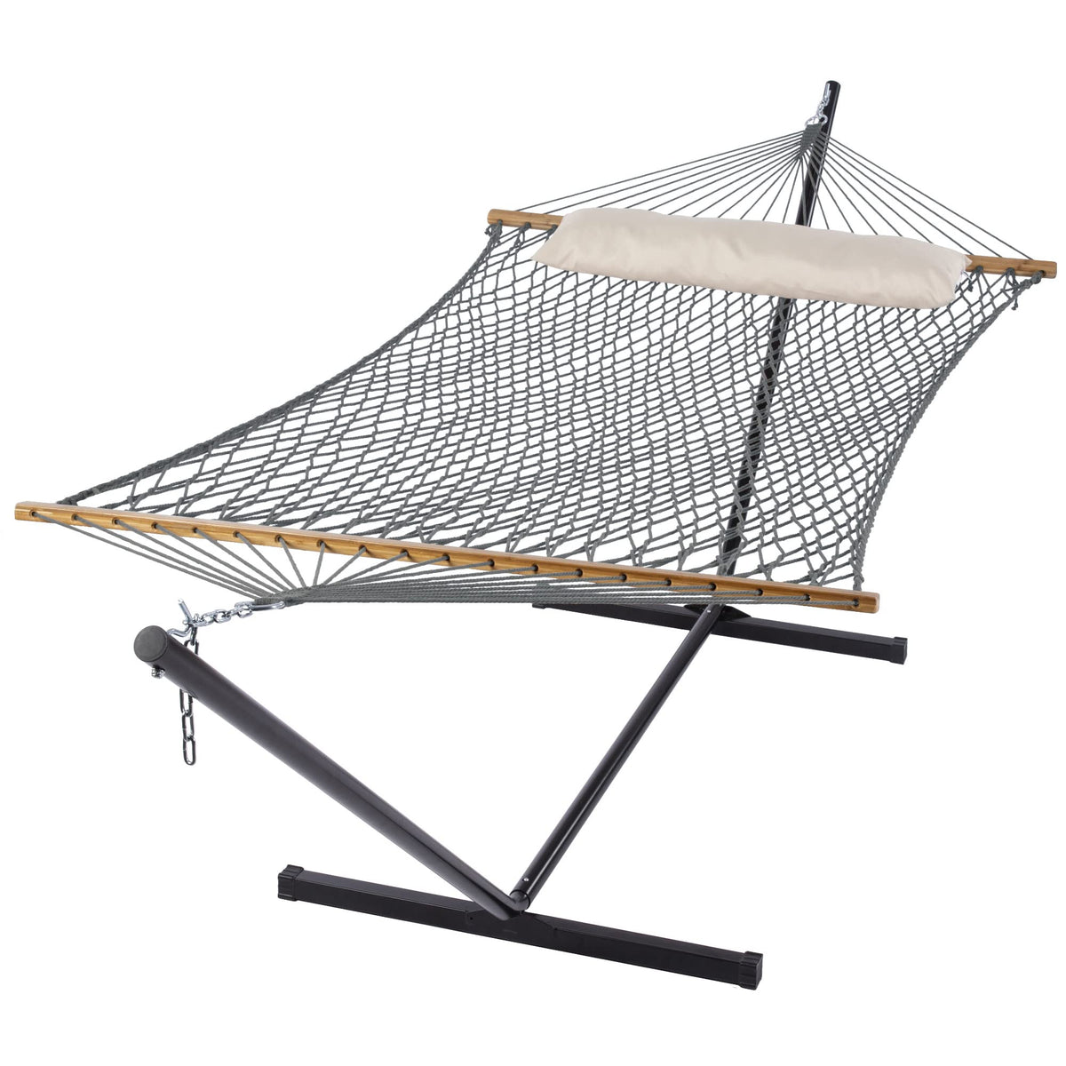 SUNCREAT Double Outdoor Hammock with Stand, Carrying Bag, Dark Gray