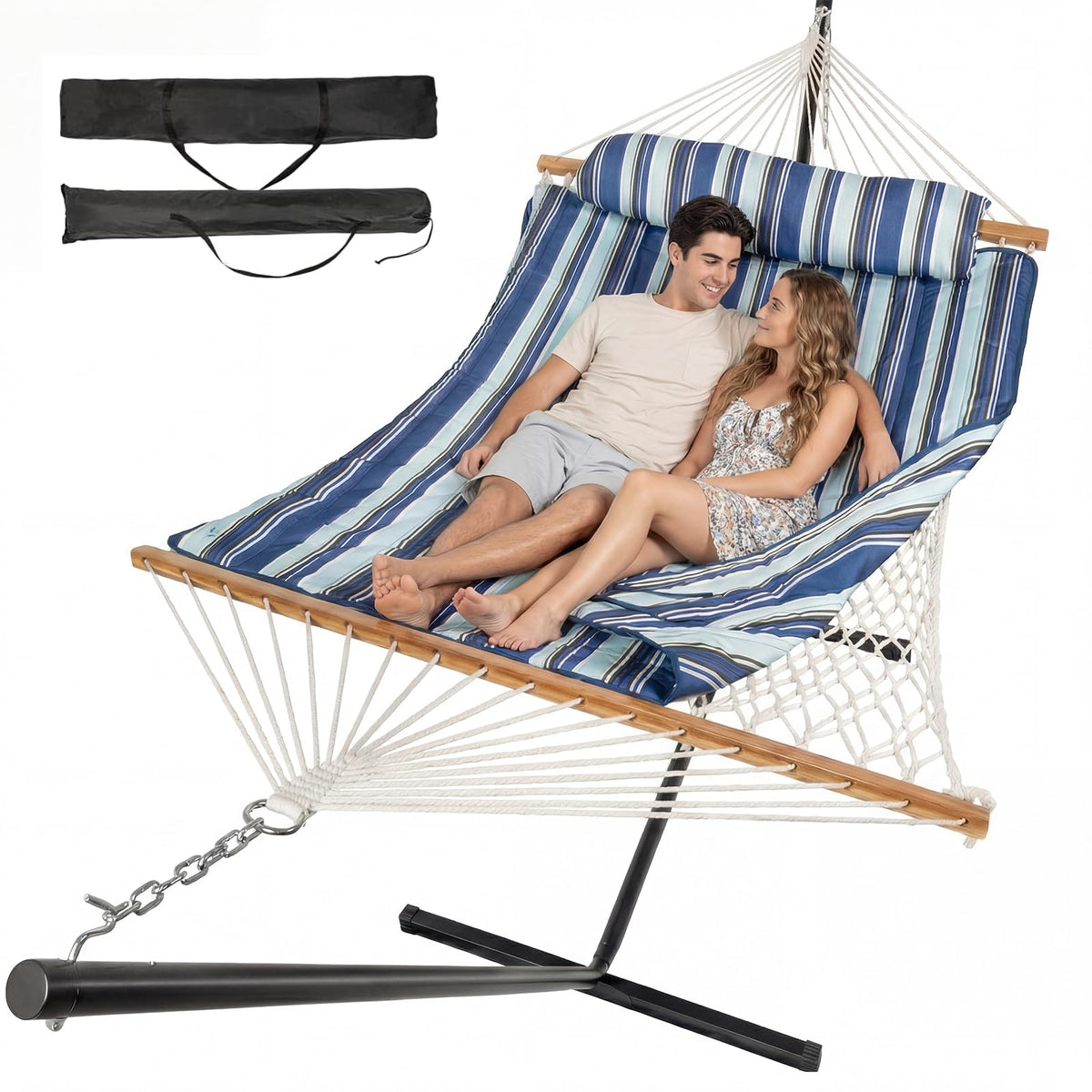 ANAGOO Hammock with Stand,Cotton Rope Hammock with Polyester, Gray