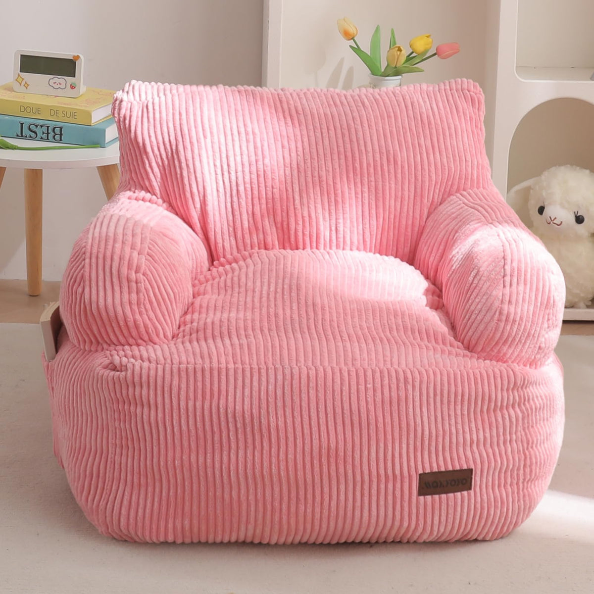 MAXYOYO Kids Bean Bag Chair, Stuffed Bean Bag Sofa, Dark Grey, Standard