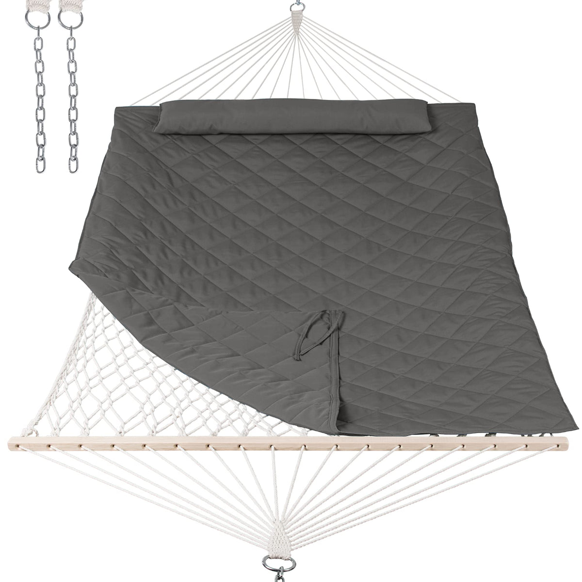 ANOW Double Rope Hammock with Spreader Bars and Carrying Bag, Natural