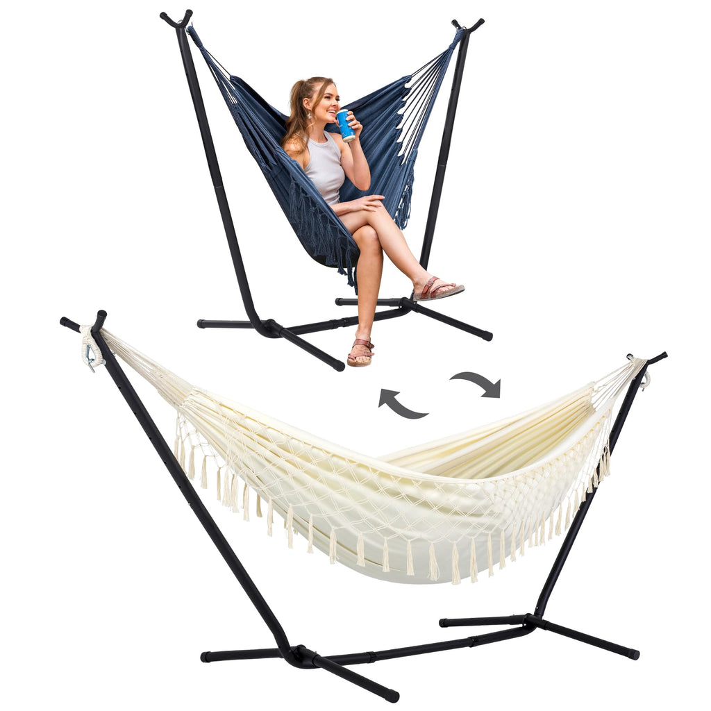 SUNCREAT 2-in-1 Hammocks Hammock Chair with Stand, Patented, Blue Stripe
