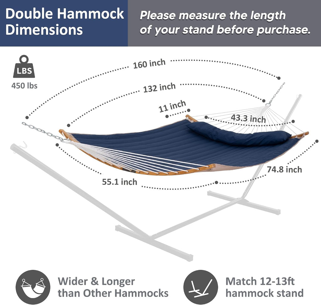 SUNCREAT Hammocks Hanging Tree Hammock for Outdoor, Large Replacement Hammock for Stand, Navy Blue