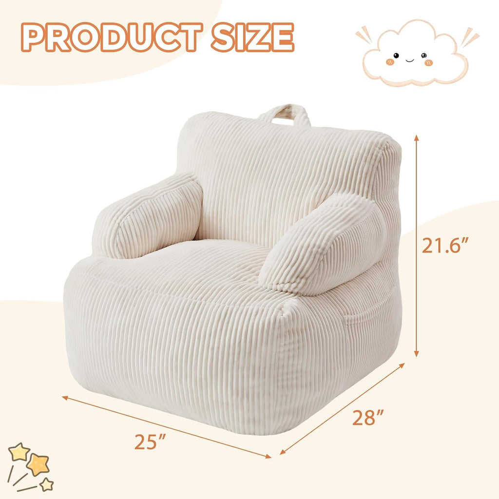 HUGHEAVEN Comfy Kids Bean Bag Chair, Stuffed Bean Bag Sofa with Armrests