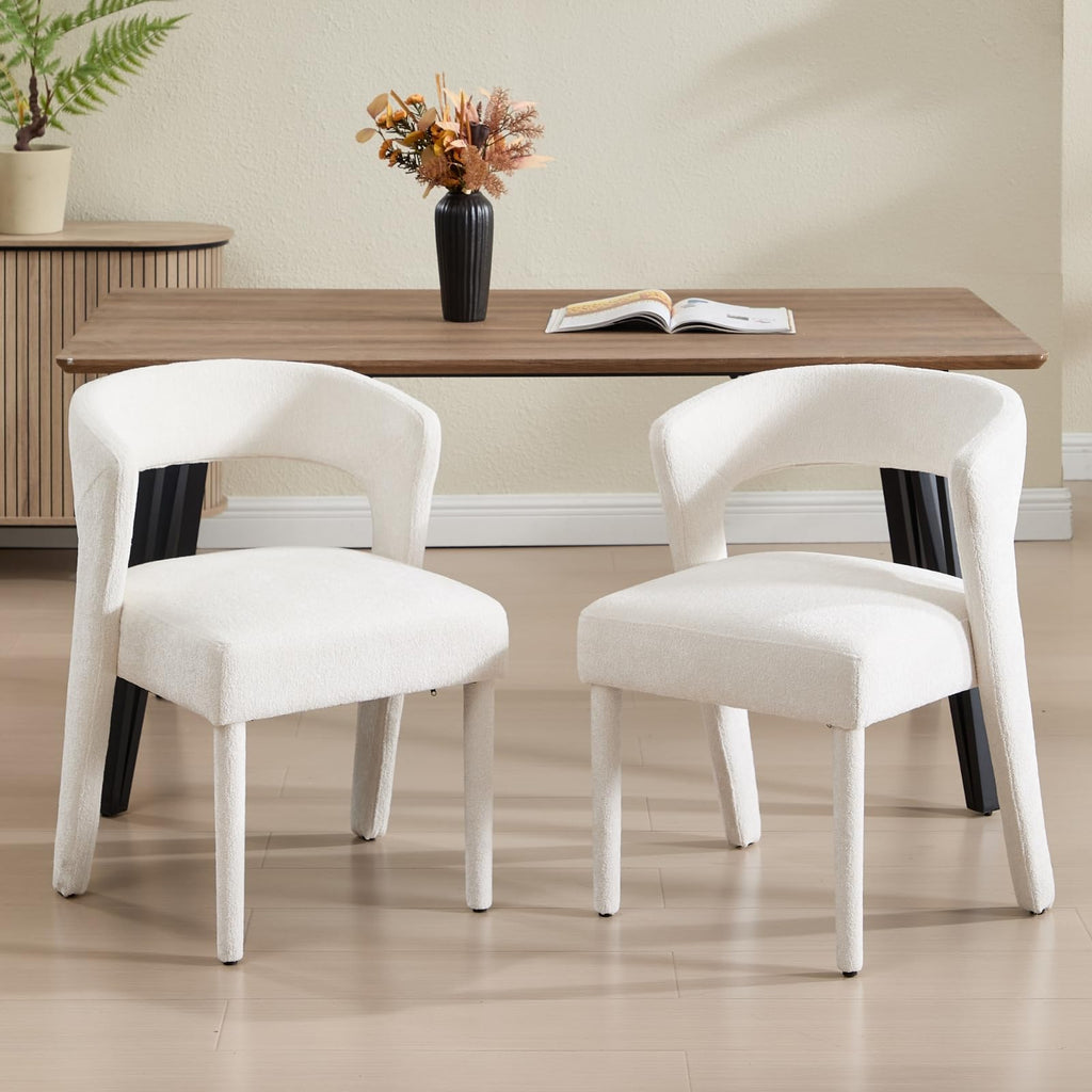 HNY Mid-Century Upholstered Dining Chairs Set of 6, Modern Brown Faux Leather Dining Room Chairs Curved Open Back Accent Side Chairs with Solid Wood Legs for Kitchen Living Room, Brown