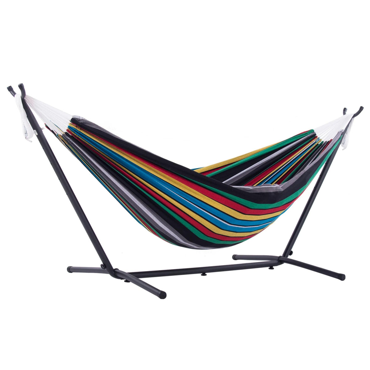 Vivere Double Cotton Hammock, Space Saving Steel Stand, Blue Lagoon, 9 Ft