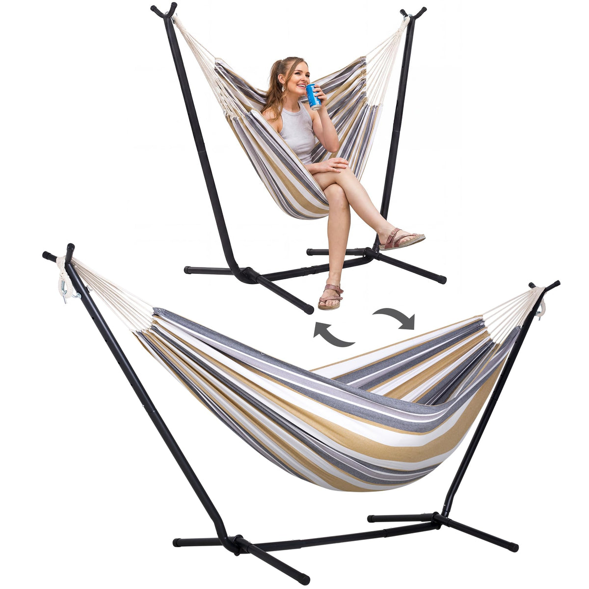 SUNCREAT 2-in-1 Hammocks Hammock Chair with Stand, Patented, Blue Stripe