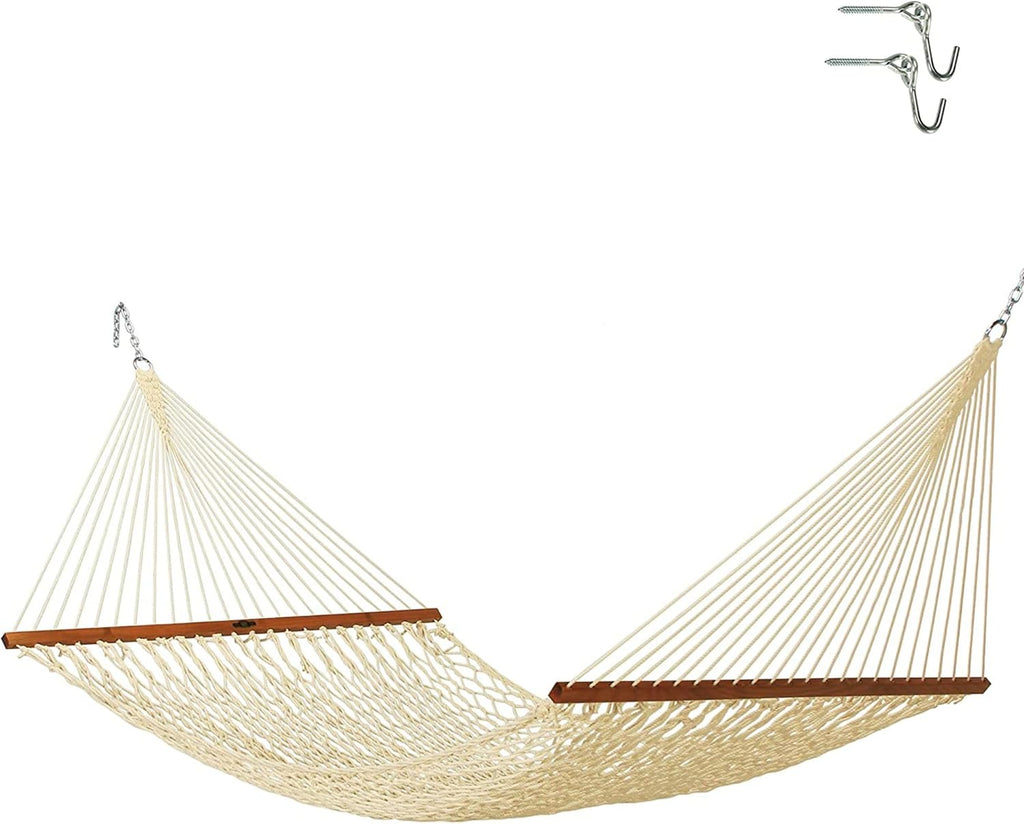 Original Pawleys Island Deluxe Oatmeal DuraCord Rope Hammock – 13 ft. x 60 in., 2-Person, 450 lb Capacity, Oak Spreader Bar, Zinc-Plated Hardware, Handcrafted in the USA