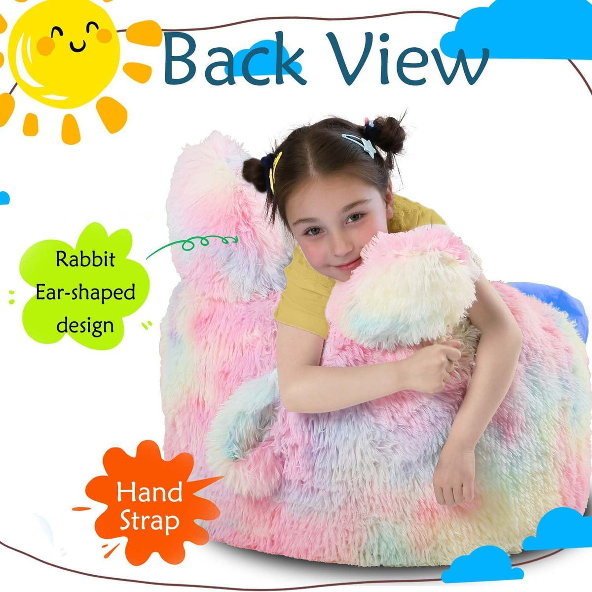 Fluffy Bean Bag Chair for Kids, with Plush Faux Fur Cover, 2.5FT Memory Foam Bean Bag Chairs for Teens & Kids, Ultra Soft Sofa for Living Room/Bedroom/Dorm,Rainbow