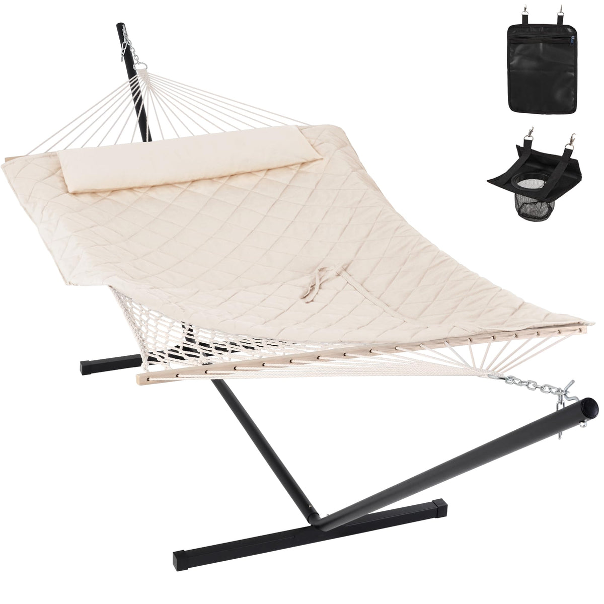 ANOW Double Rope Hammock with Spreader Bars and Carrying Bag, Natural