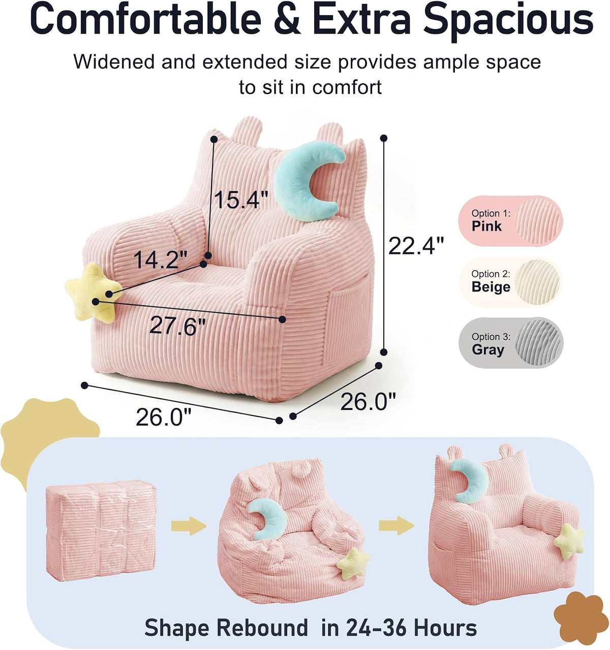little dove Kids Bean Bag Chair with 2 Plush Toys, Comfy Bean Bag Sofa