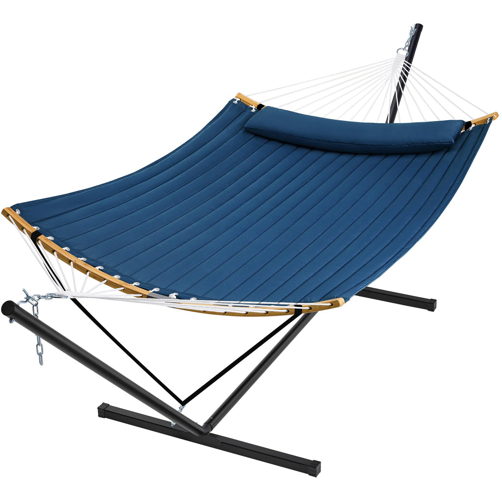 SUPERJARE Hammock with Stand, 2 Person Heavy Duty Hammock with Padded Cotton, Detachable Pillow & Strong Curved-Bar & Portable Carrying Bag, Perfect for Outdoor & Indoor - Dark Cyan