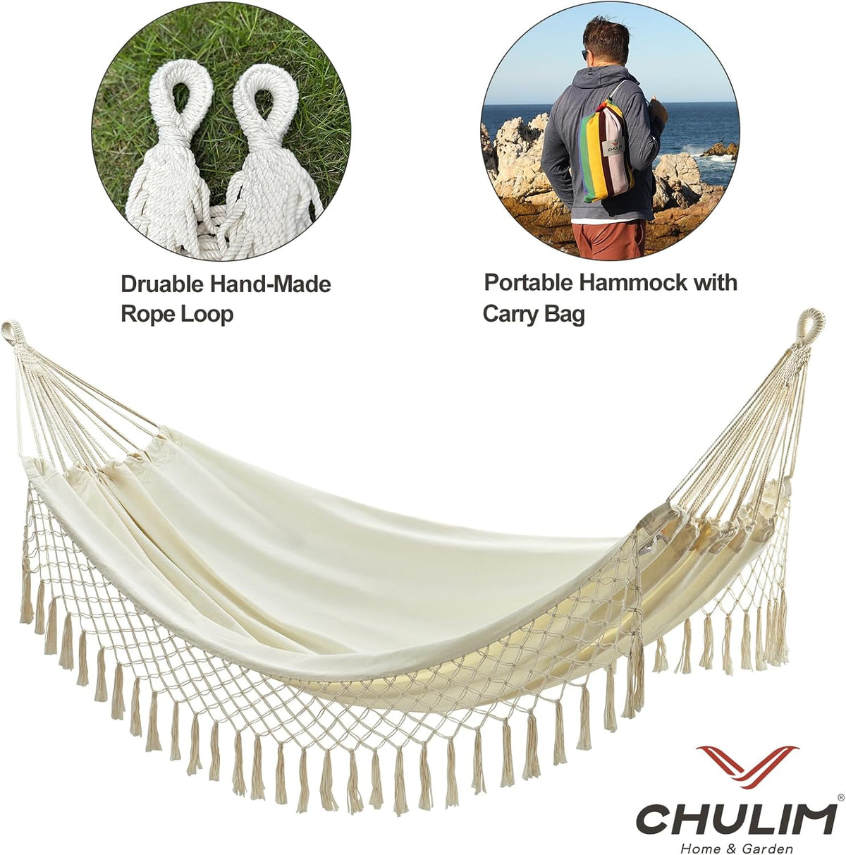 Brazilian Double Hammock with Tree Straps, Extra Large, 450 lbs Capacity