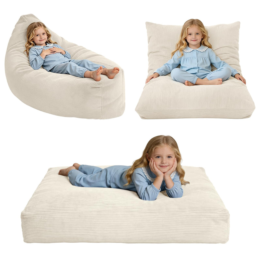 3-in-1 Kids Bean Bag Chair, Convertible Floor Cushion
