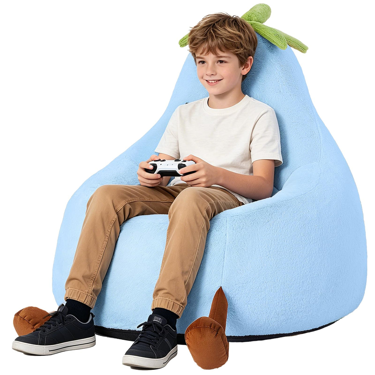 31 Inches Memory Foam Bean Bag Chair - Ultra Soft Faux Rabbit Fur Sofa with Handle & Machine Washable Cover, Comfy Lazy Chair for Kids Teens, Perfect for Reading Gaming in Living Room Bedroom，Yellow