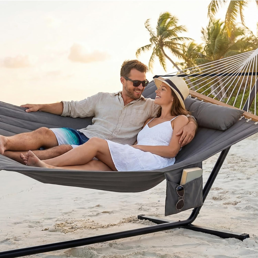 GAFETE 2 Person Hammock with Stand for Outside, Heavy Duty Steel Stand