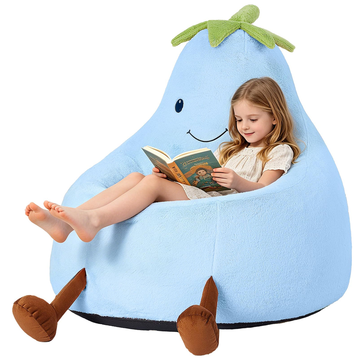 31 Inches Memory Foam Bean Bag Chair - Ultra Soft Faux Rabbit Fur Sofa with Handle & Machine Washable Cover, Comfy Lazy Chair for Kids Teens, Perfect for Reading Gaming in Living Room Bedroom，Yellow