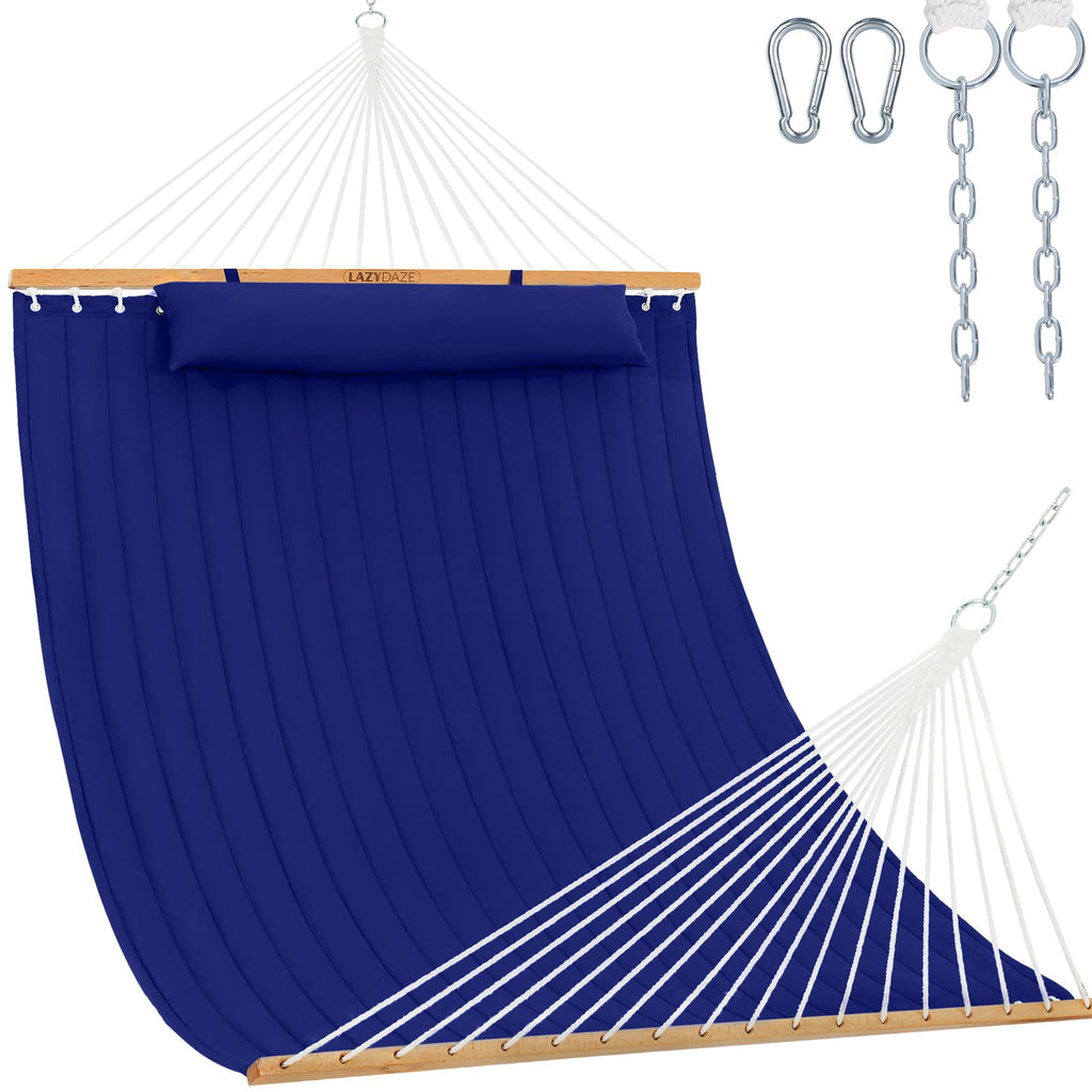 Lazy Daze Double Quilted Hammock with Pillow for Outside, Fit 13-15Ft Stand