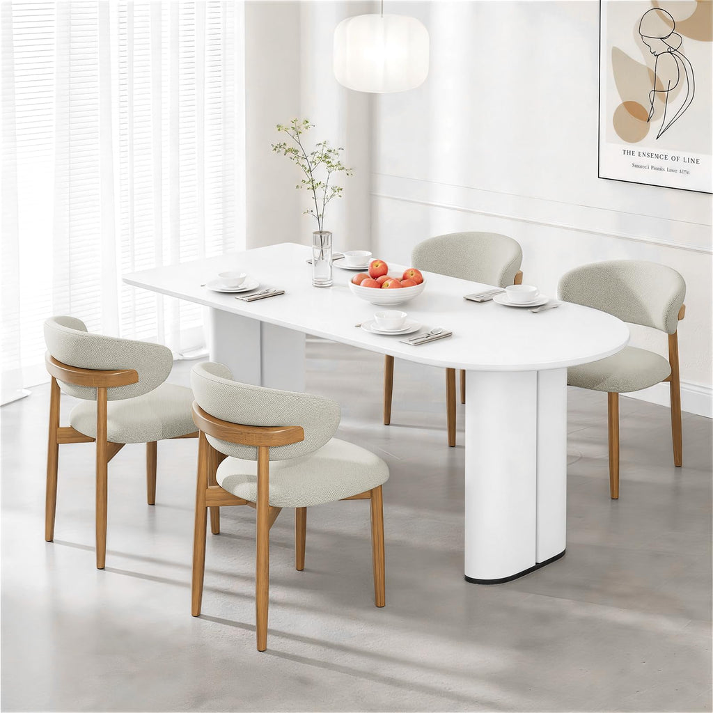 LEVELEVE Wooden Dining Chairs Set of 6,Farmhouse Kitchen Chairs with Curved Back,Modern Fabric Upholstered Chairs for Dining Room,Beige