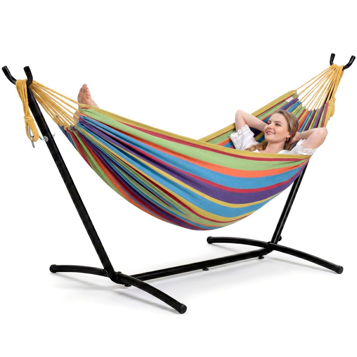 SUNCREAT Stand Alone Hammock with Stand for Outside 2 Person, Dark Gray