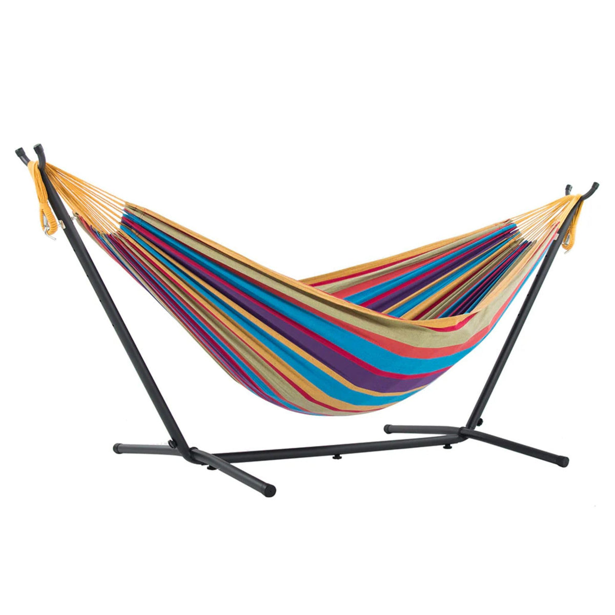 Vivere Double Cotton Hammock, Space Saving Steel Stand, Blue Lagoon, 9 Ft