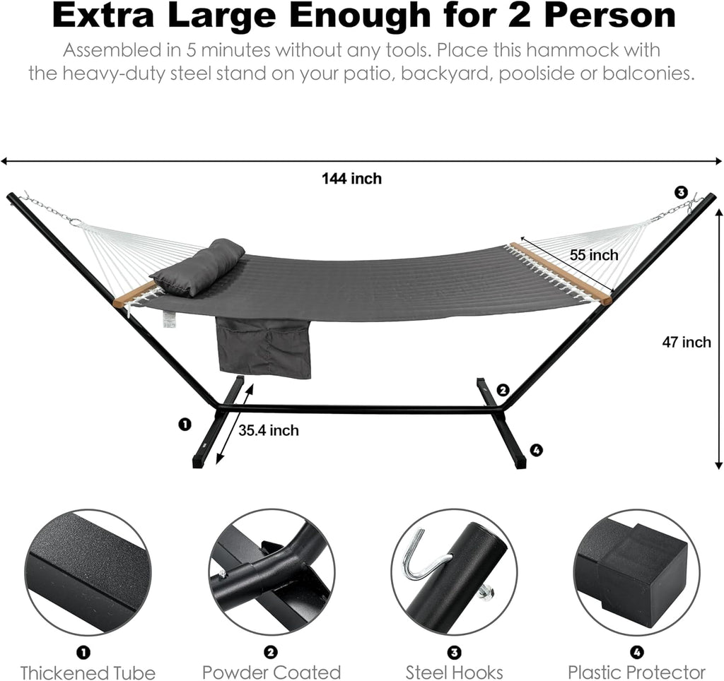 GAFETE 2 Person Hammock with Stand for Outside, Heavy Duty Steel Stand