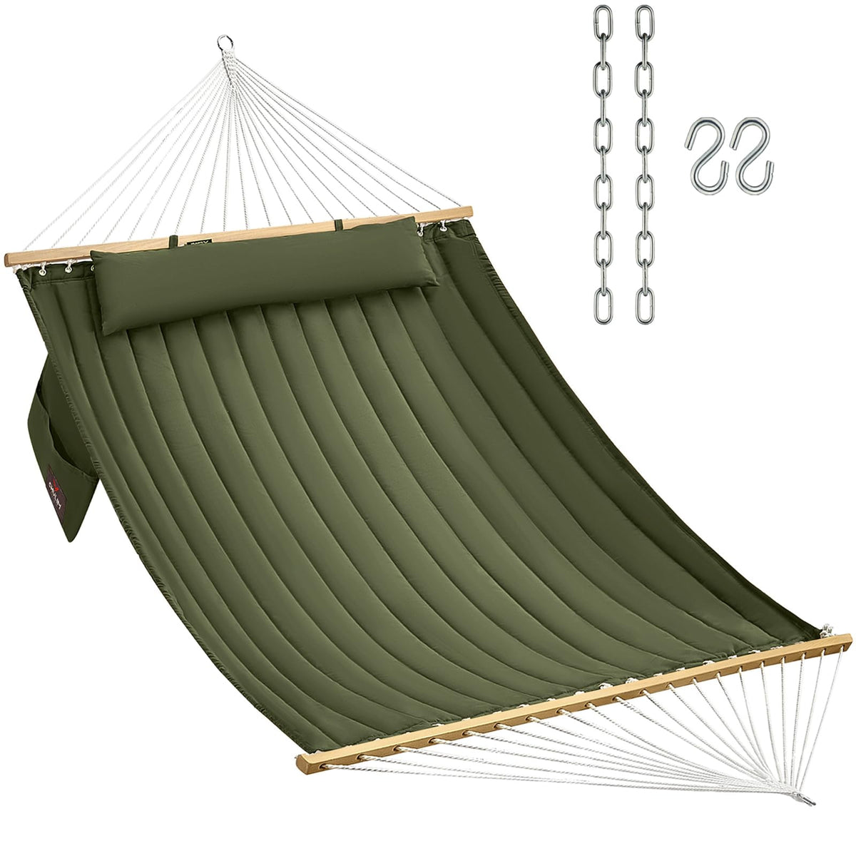CHULIM Double Quilted Fabric Hammock with Hardwood Spreader Bars and Pillow 450 LBS Capacity 2 Person Large Hammock for Outdoor Patio Backyard Poolside - Dark Grey