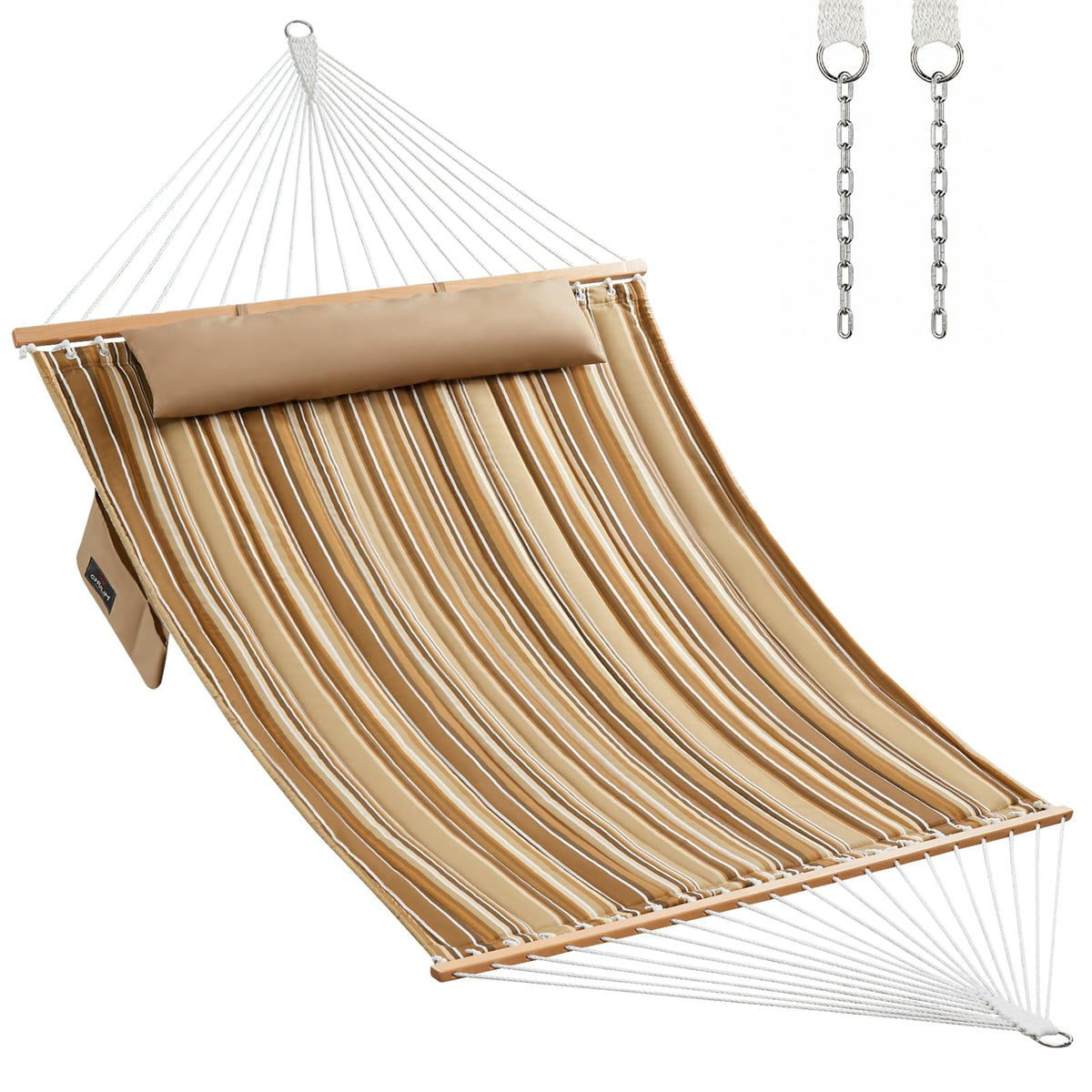 CHULIM Double Quilted Fabric Hammock with Hardwood Spreader Bars and Pillow 450 LBS Capacity 2 Person Large Hammock for Outdoor Patio Backyard Poolside - Dark Grey