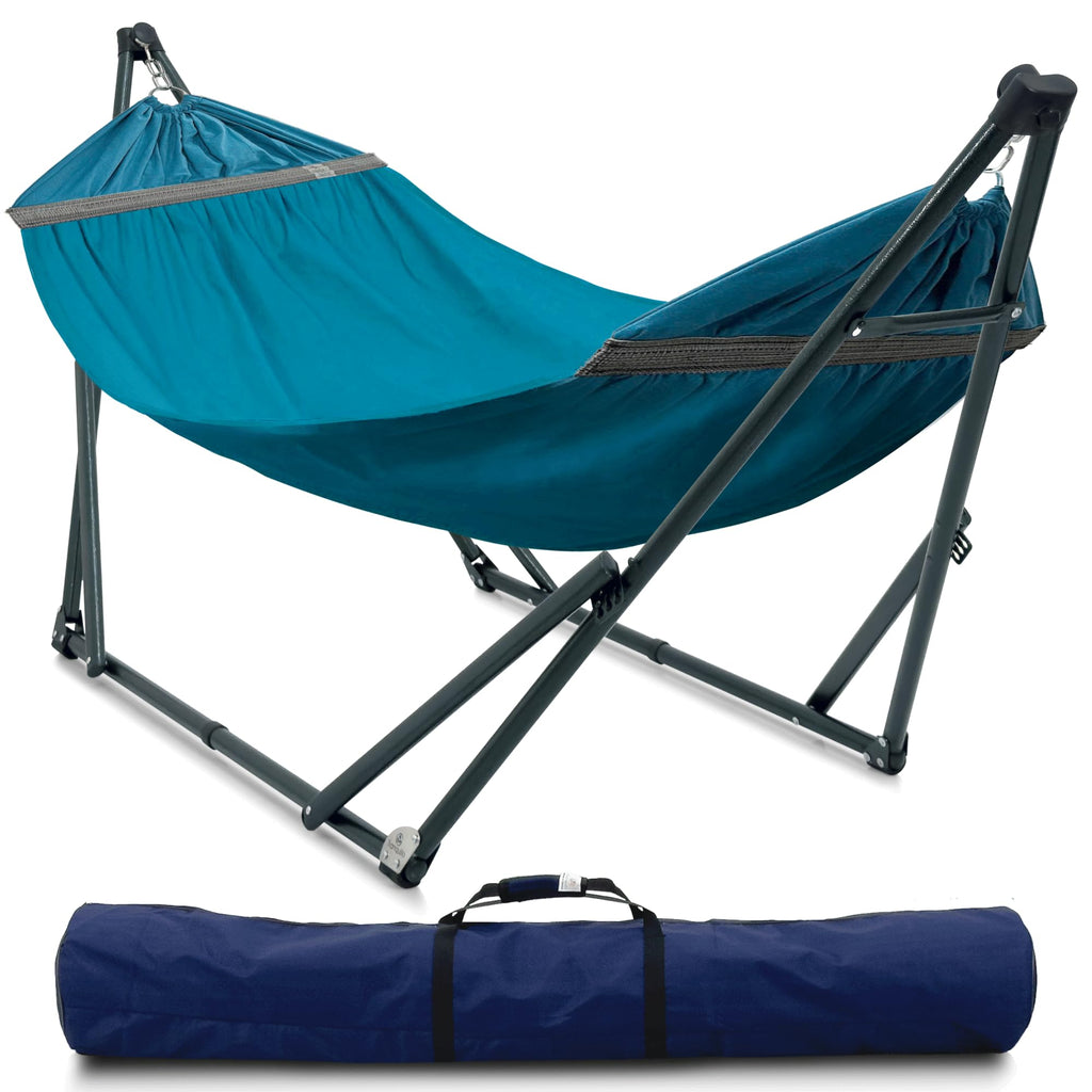 Tranquillo 600lbs Double Hammock with Stand Outdoor Indoor, Camping- Aegean