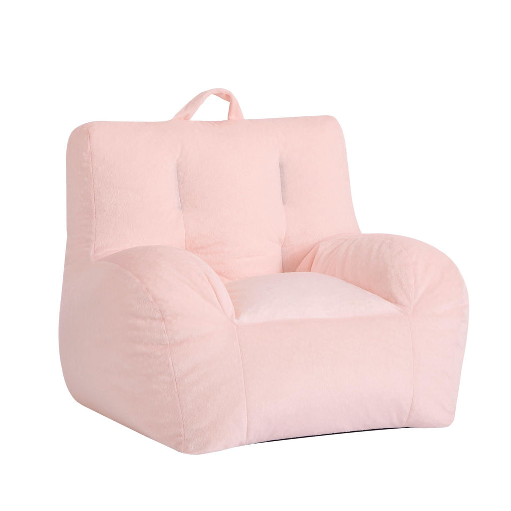 Heritage Kids Pod Square Back Kids Bean Bag Chair, Soft Plush Lounge Seat for Bedroom or Playroom, Blush
