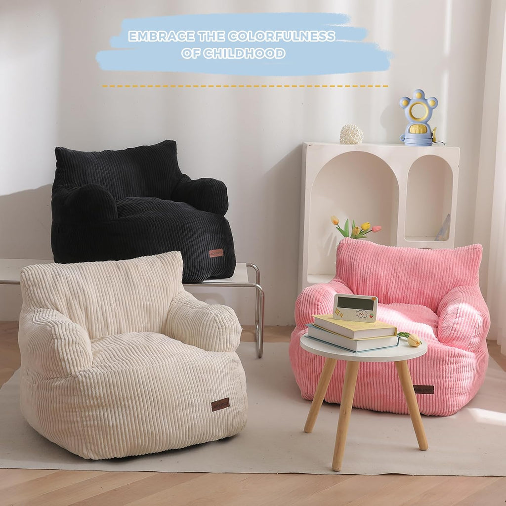MAXYOYO Kids Bean Bag Chair, Stuffed Bean Bag Sofa, Beige, Standard