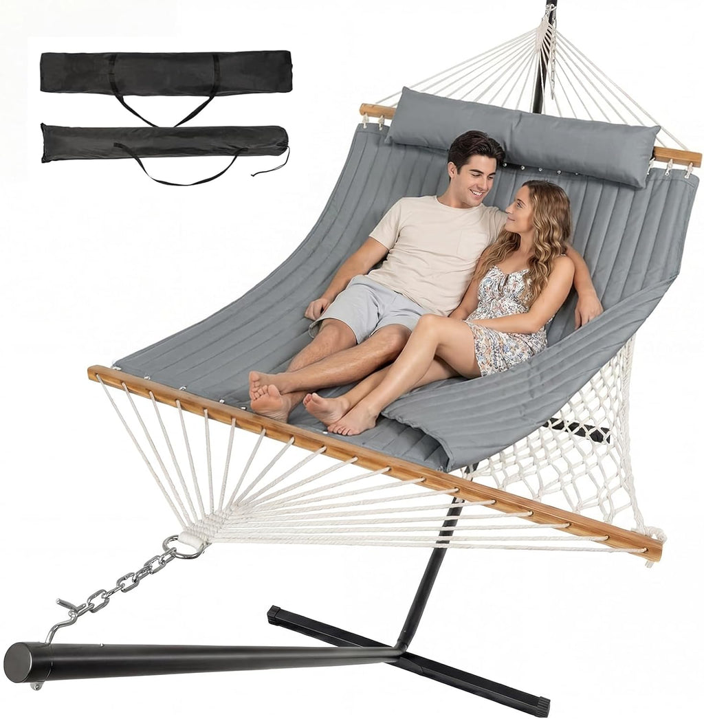 ANAGOO Hammock with Stand,Cotton Rope Hammock with Polyester, Gray