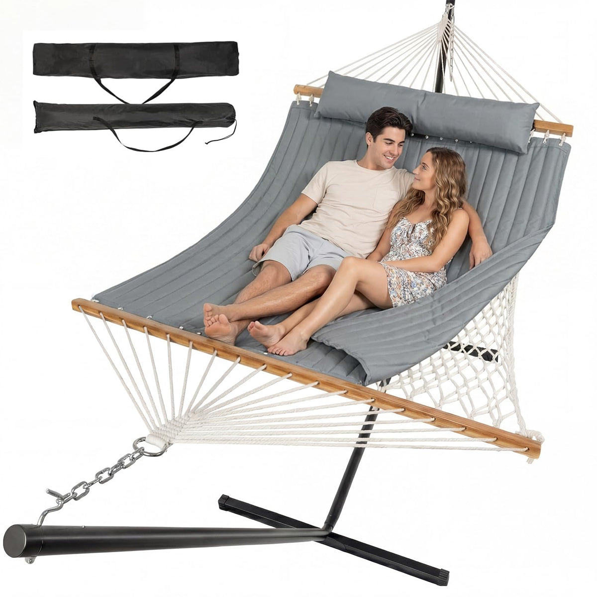 ANAGOO Hammock with Stand,Cotton Rope Hammock with Polyester, Gray
