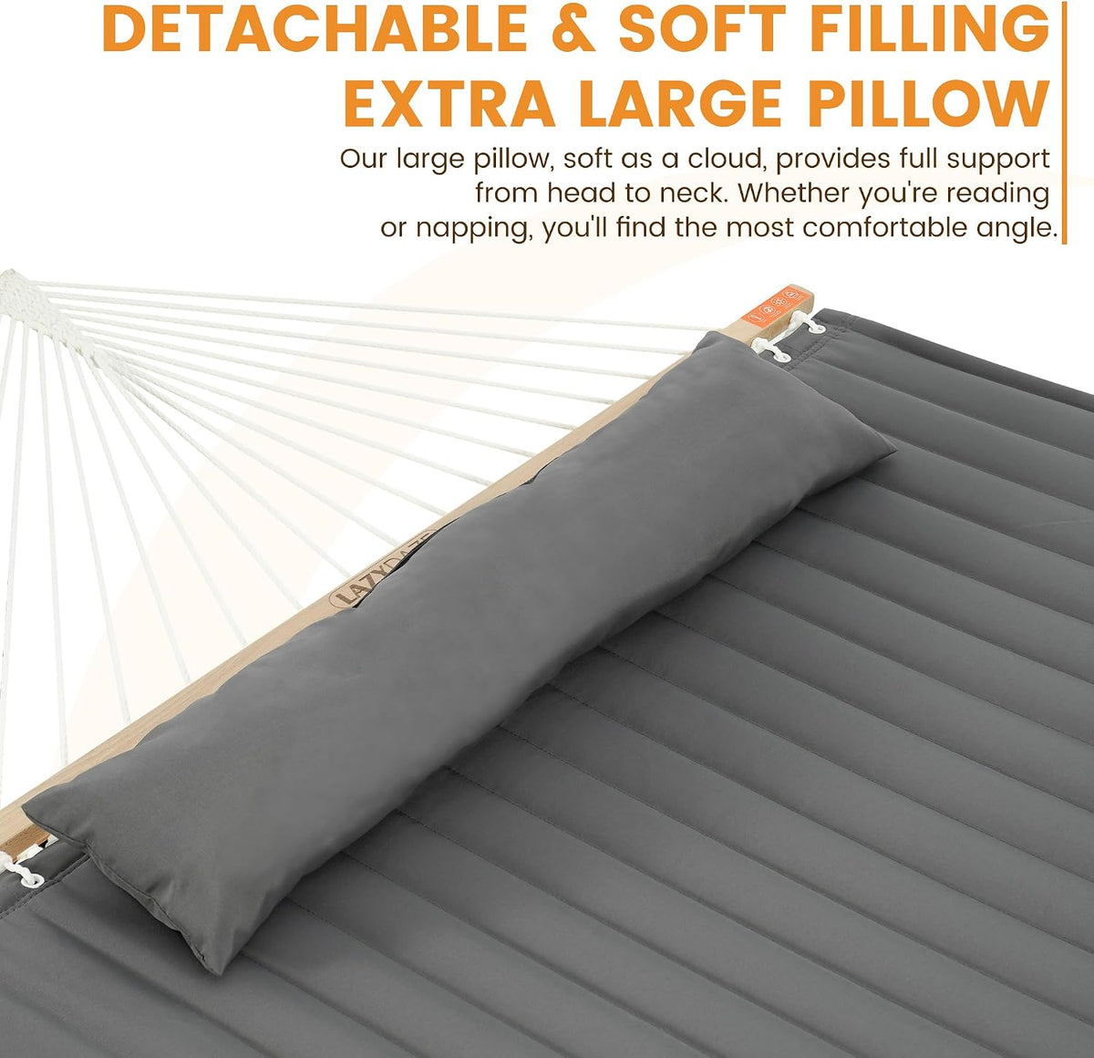 Lazy Daze Double Hammock with Pillow & Tree Straps for Outside, Grey
