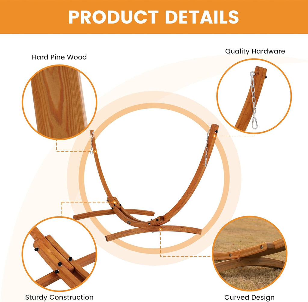 Lazy Daze 2 Person Cotton Hammock with 10.5FT Brown Wood Hammock Stand