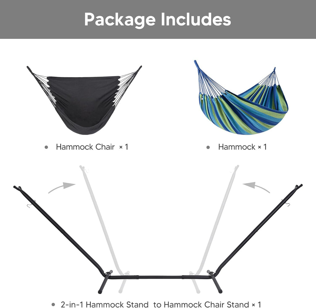 SUNCREAT 2-in-1 Hammocks Hammock Chair with Stand, Patented, Blue Stripe