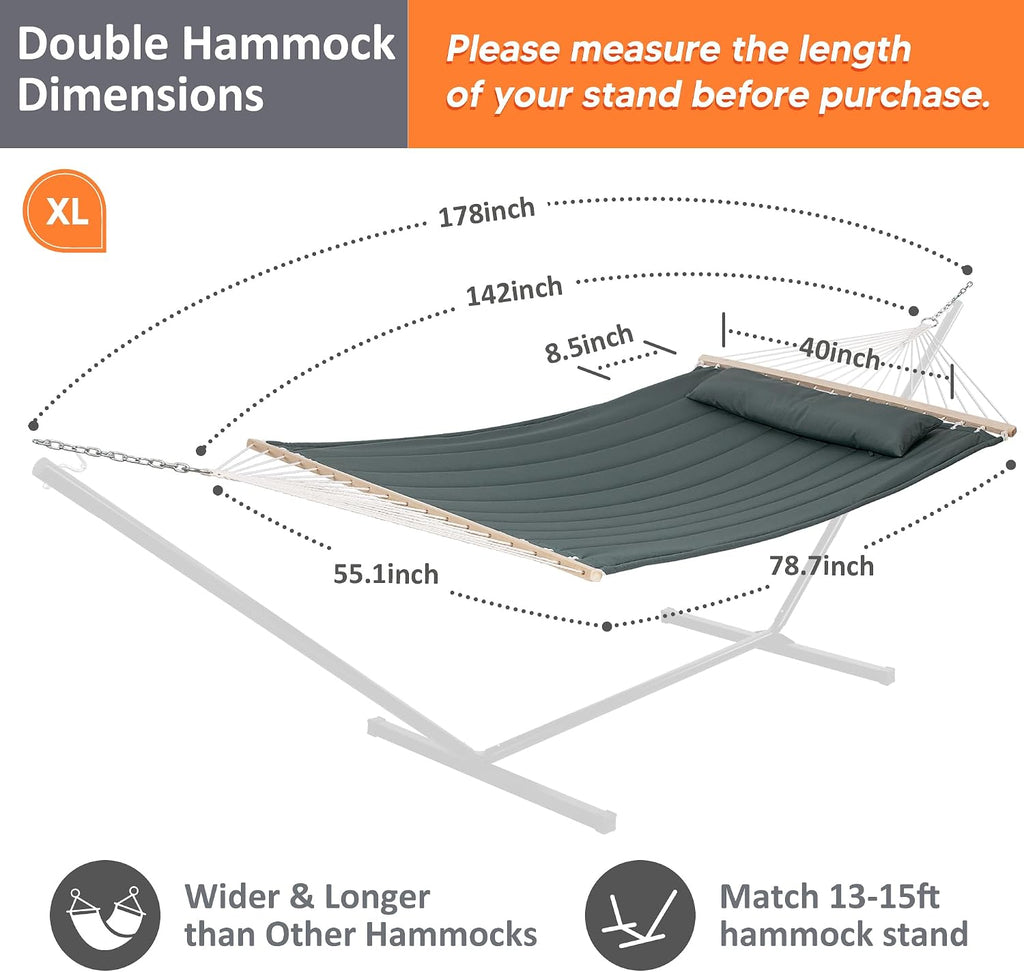 SUNCREAT Extra Large Outdoor Portable Hammock, Gray Green