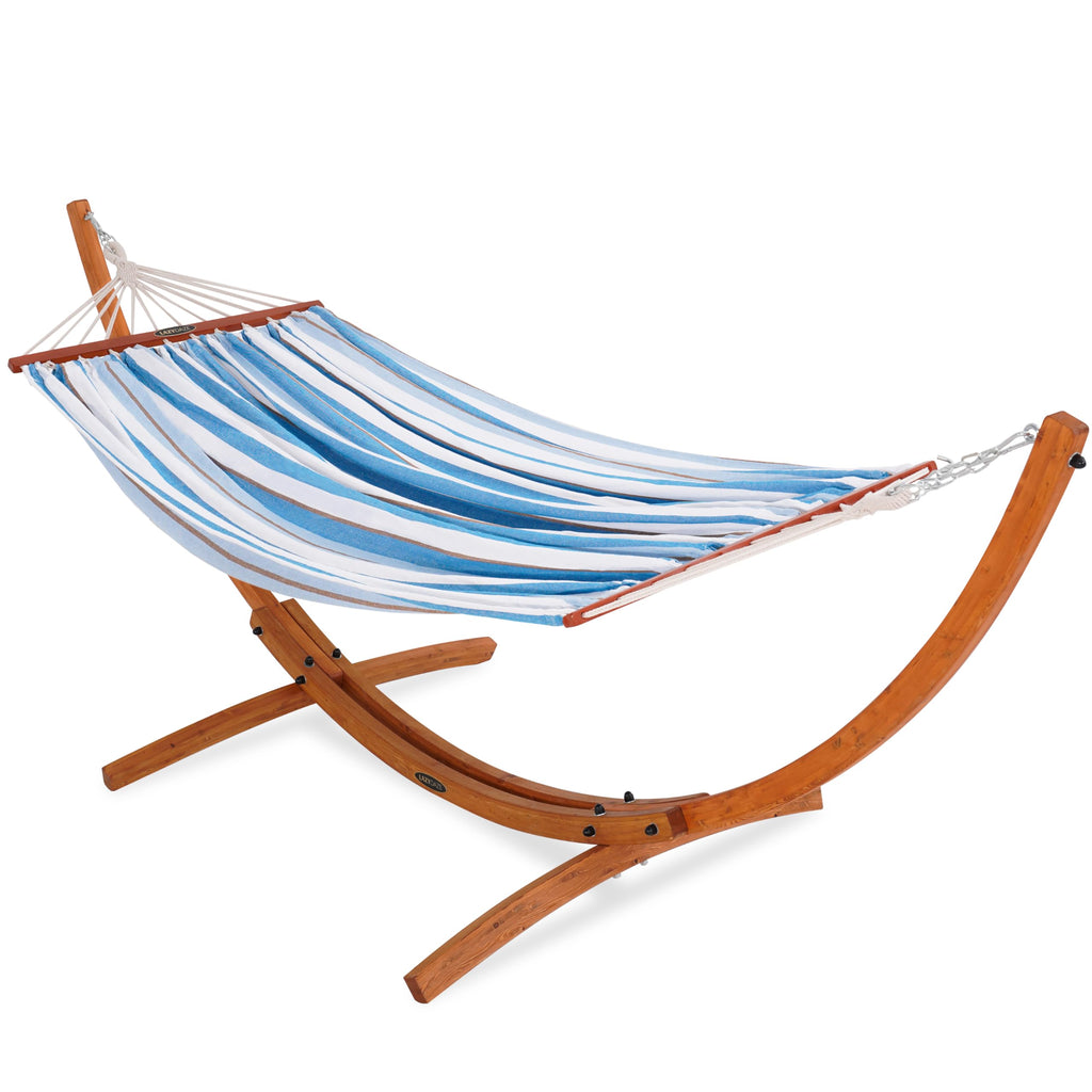 Lazy Daze 2 Person Cotton Hammock with 10.5FT Brown Wood Hammock Stand