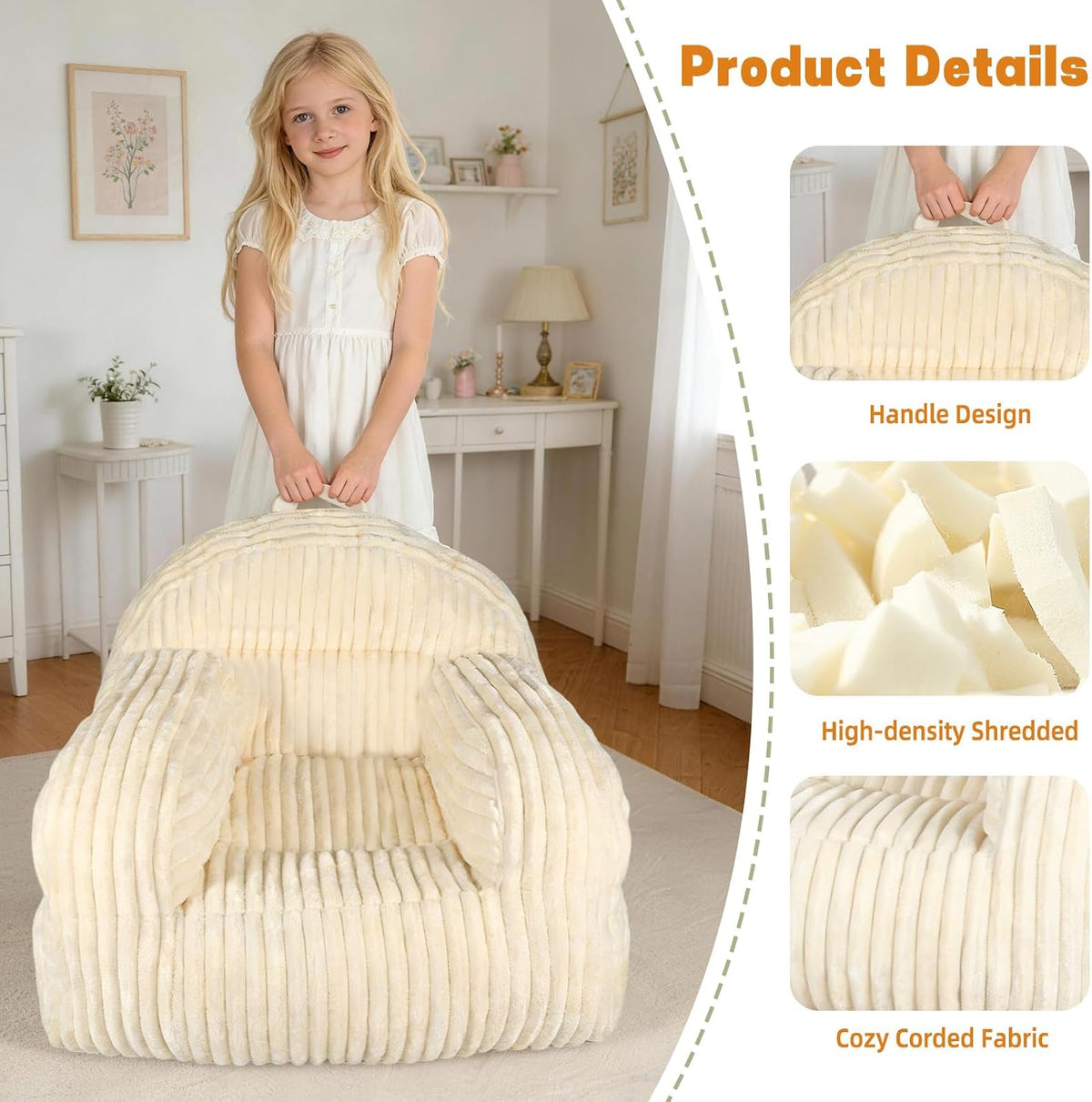 Bean Bag Chairs for Kids, Comfy Plush Toddler Chairs for Reading