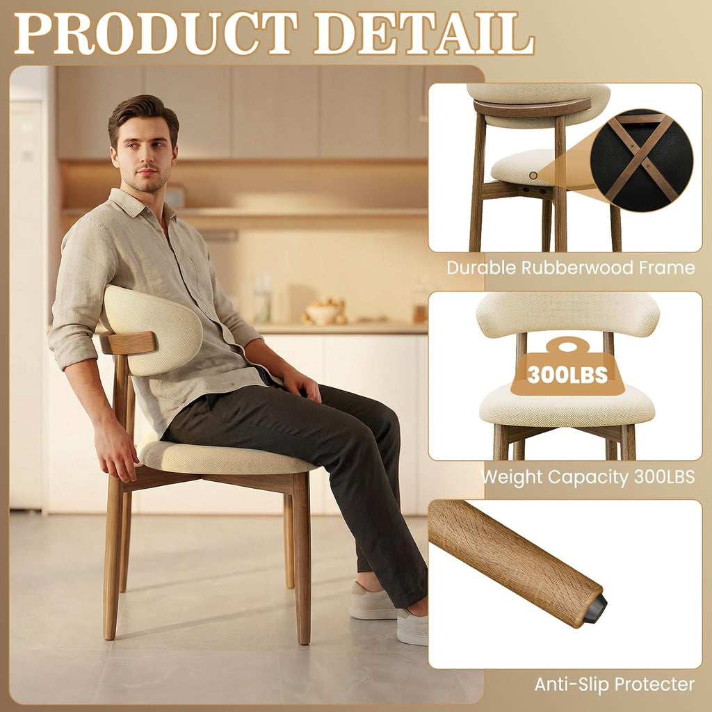 LEVELEVE Wooden Dining Chairs Set of 6,Farmhouse Kitchen Chairs with Curved Back,Modern Fabric Upholstered Chairs for Dining Room,Beige