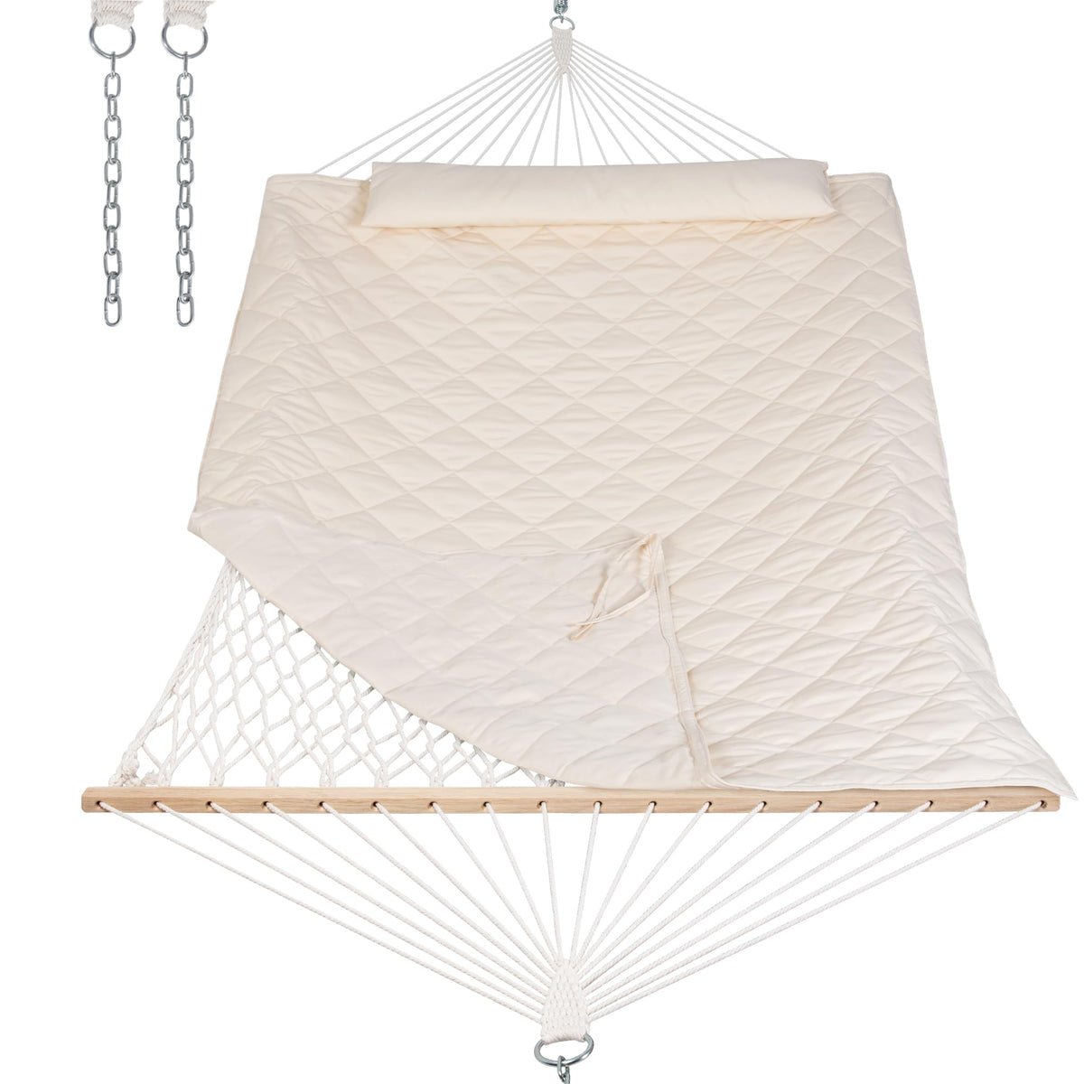 ANOW Double Rope Hammock with Spreader Bars and Carrying Bag, Natural