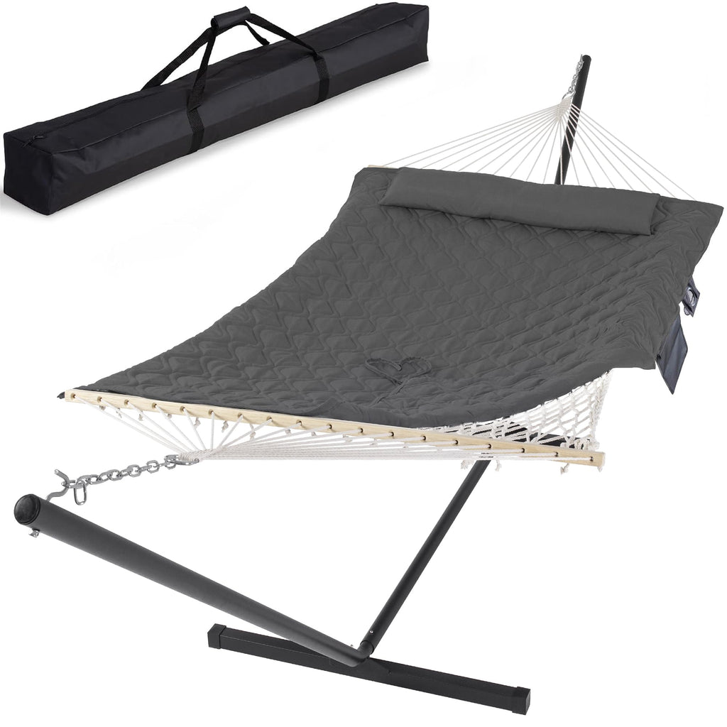 SUNCREAT Double Outdoor Hammock with Stand, Carrying Bag, Dark Gray